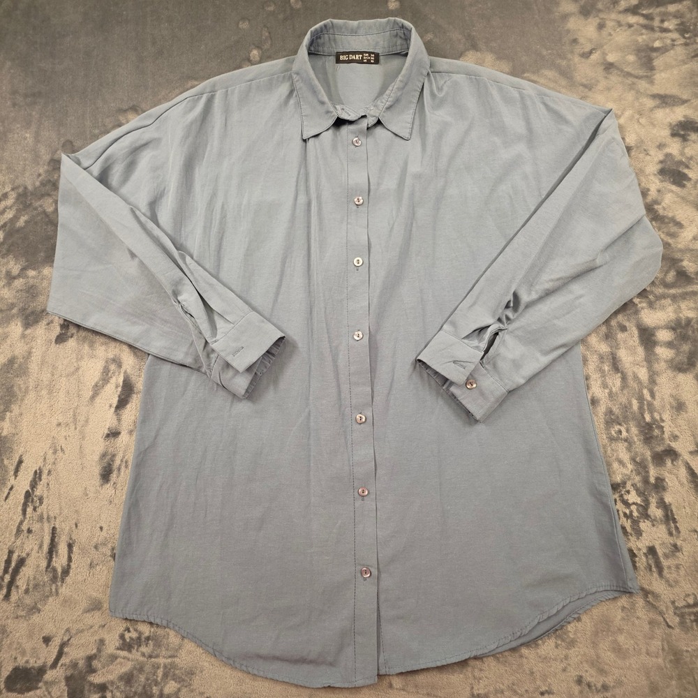 Big Dart Dusty Blue Oversized Button Down Shirt Women Size 6 Medium Long Sleeve